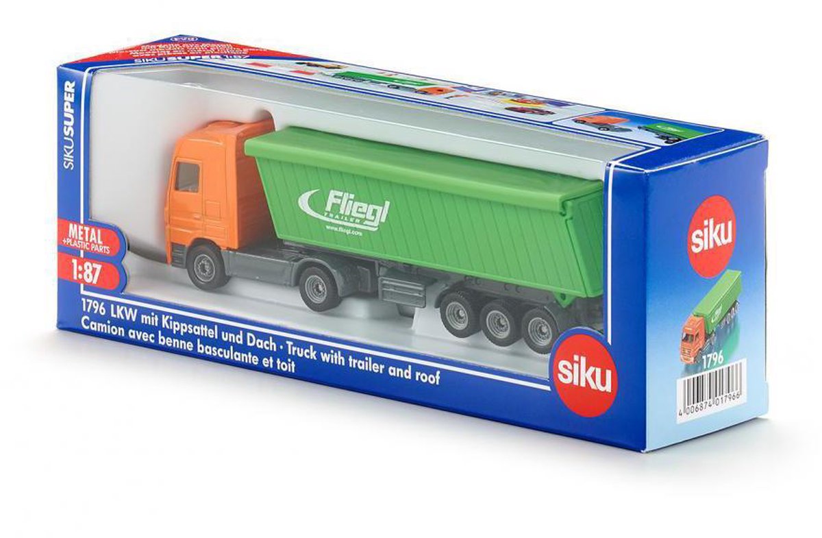 Siku Mercedes Benz vrachtwagen met kiptrailer oranje/ (1796) - Groen