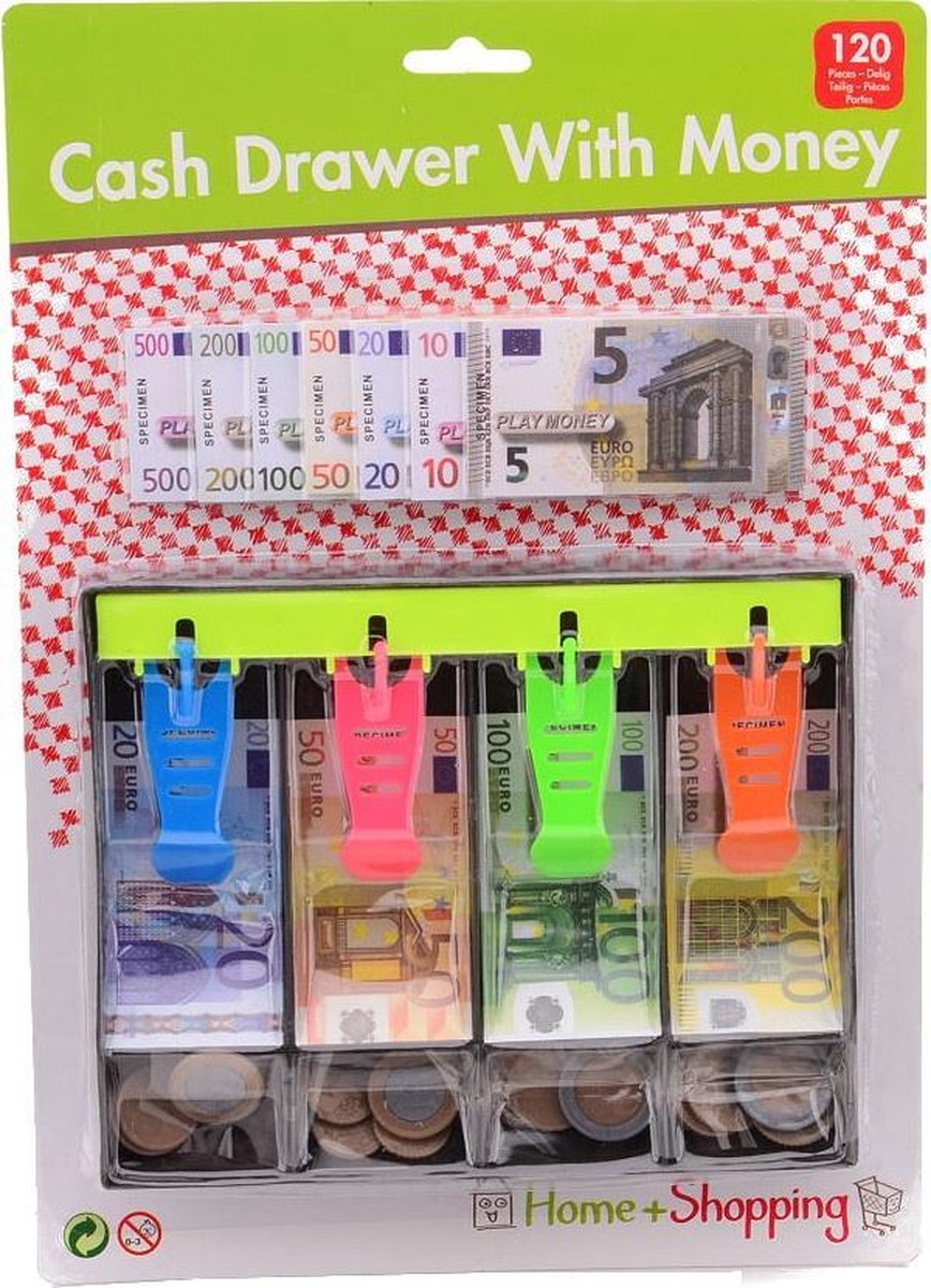 Johntoy kassalade met speelgeld 19 cm 120 delig