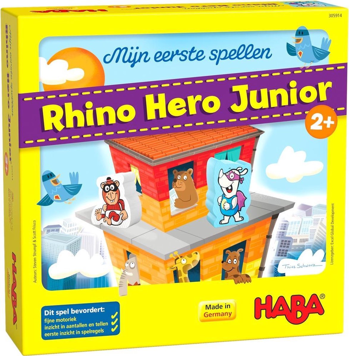 HABA spel Mijn eerste spellen Rhino Hero Junior (NL) karton/hout 18 delig