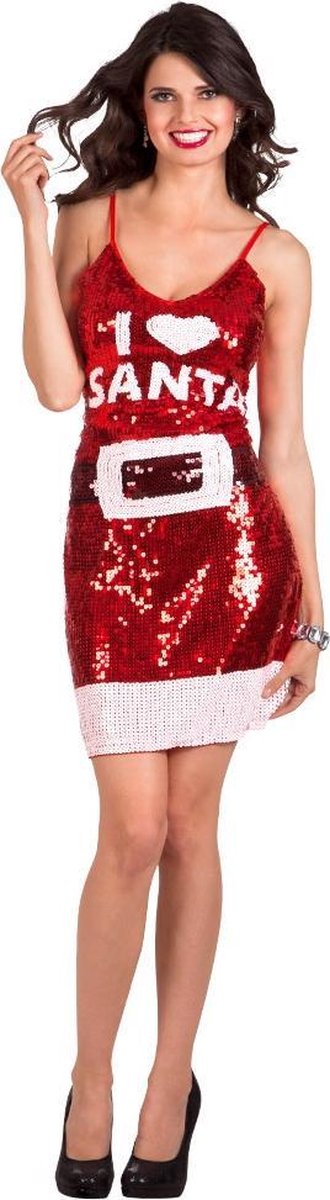 Feestbazaar Boland kerstjurk Dazzle I love Santa dames polyester mt M - Rood