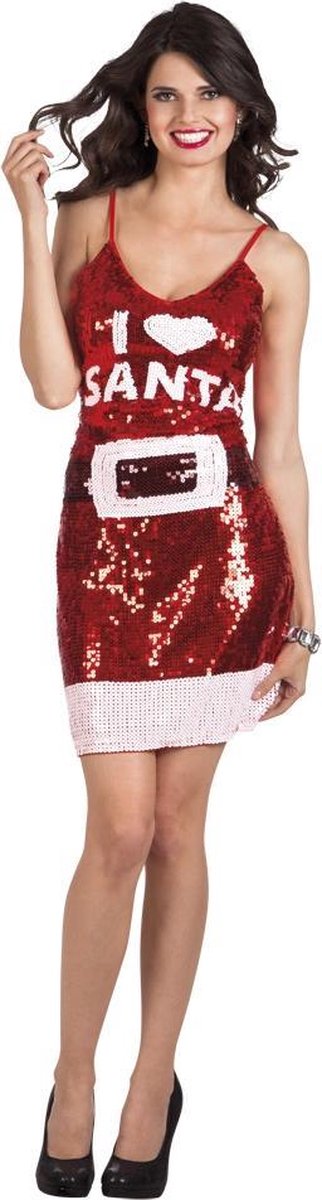 Feestbazaar Boland kerstjurk Dazzle I love Santa dames polyester mt M - Rood