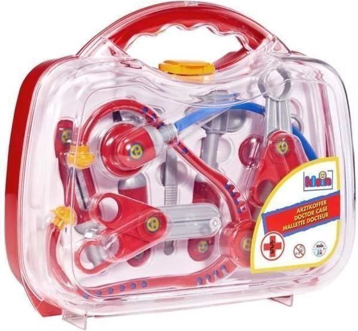 Klein transparant dokterskoffertje en inhoud 11 delig 27 cm