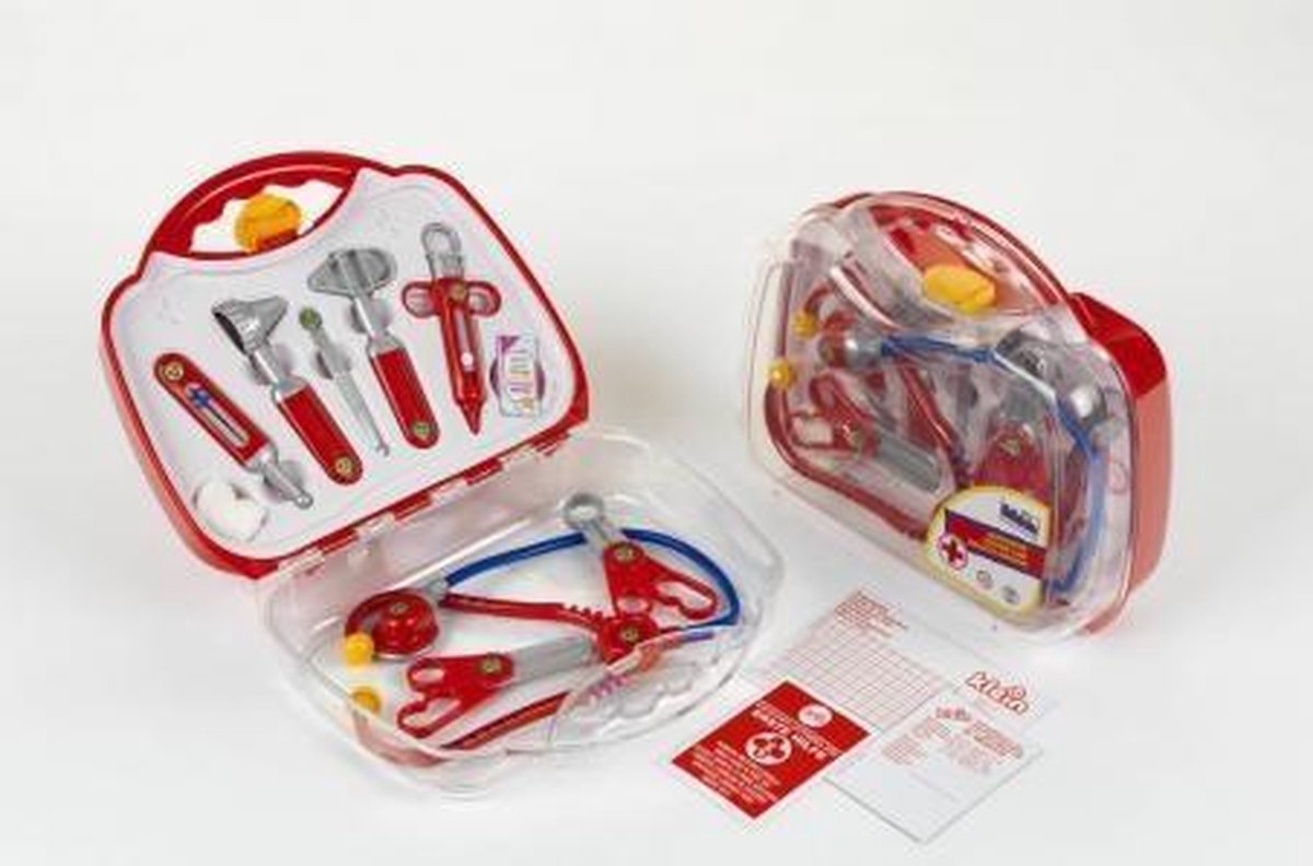 Klein transparant dokterskoffertje en inhoud 11 delig 27 cm
