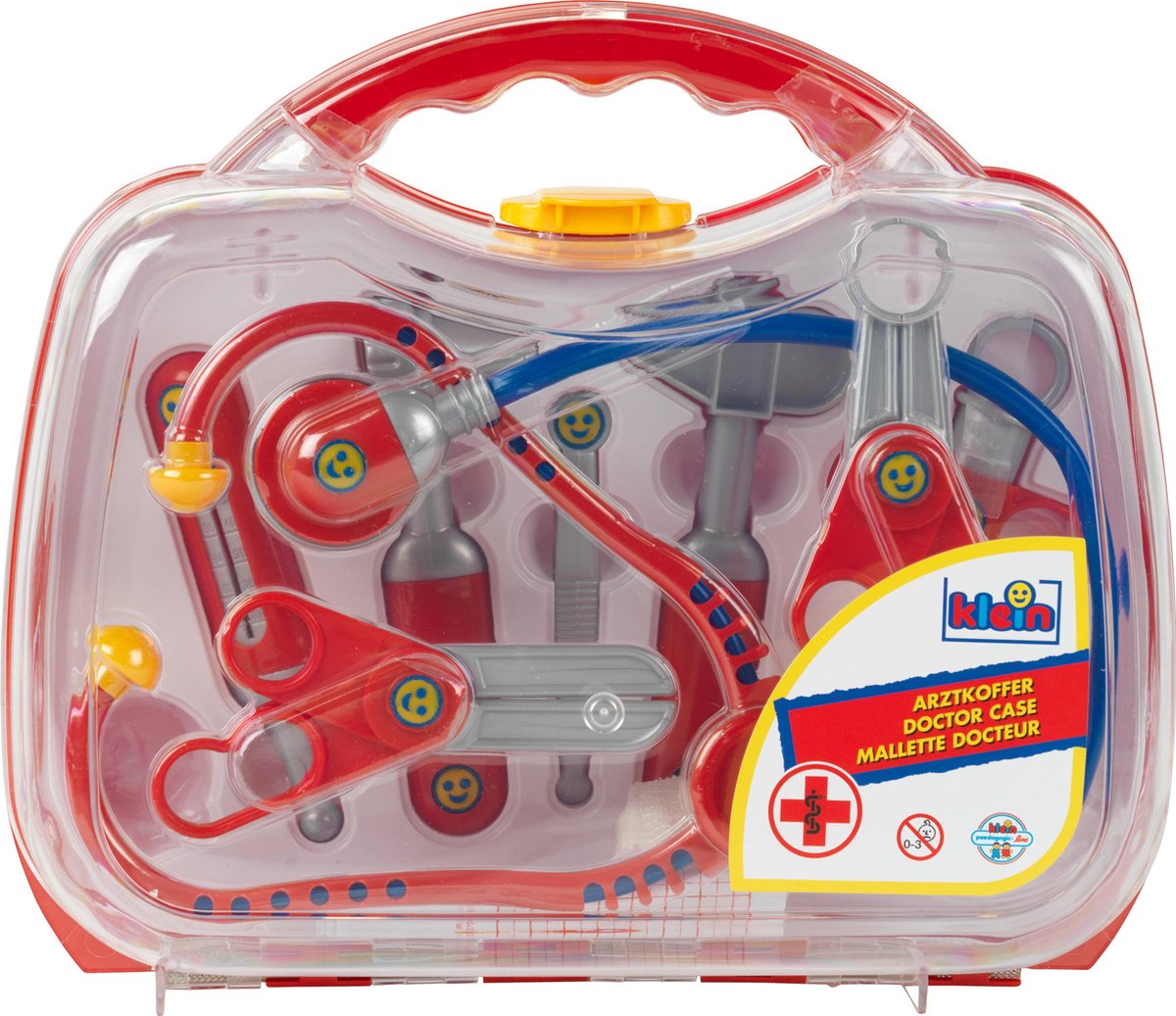 Klein transparant dokterskoffertje en inhoud 11 delig 27 cm