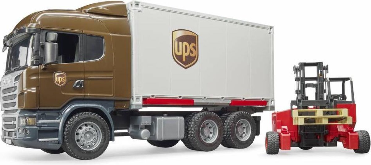 Bruder Scania vrachtwagen UPS met heftruck 2 delig - Bruin