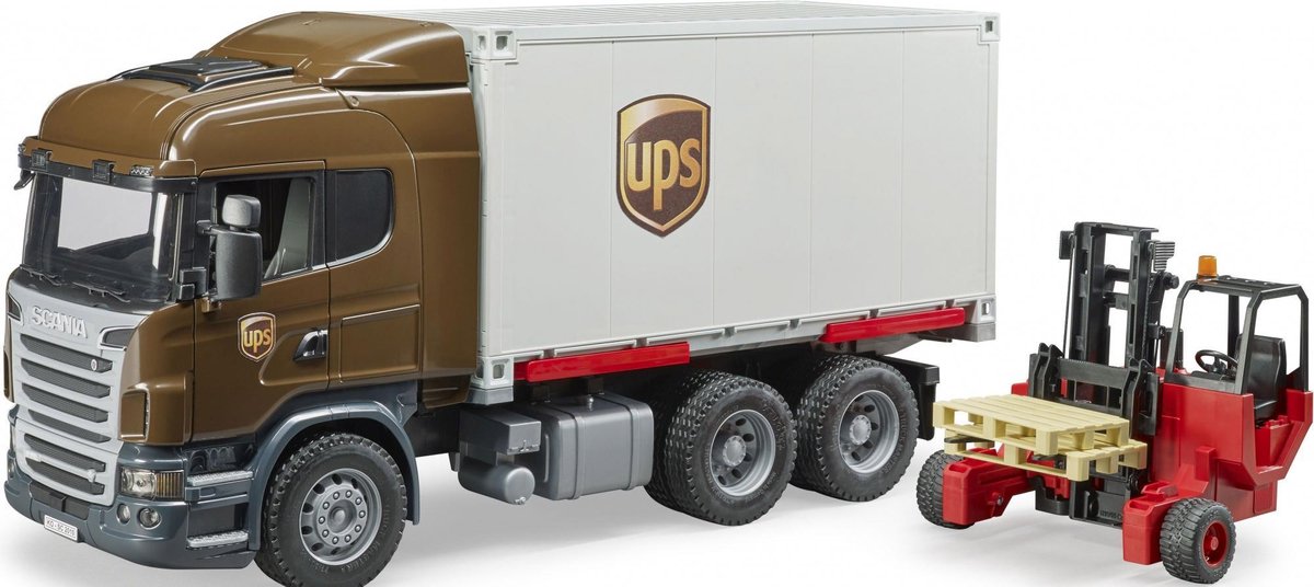 Bruder Scania vrachtwagen UPS met heftruck 2 delig - Bruin