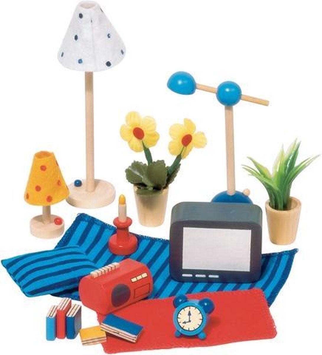 Goki Houten Poppenhuis Woon en Slaapkamer Accessoires