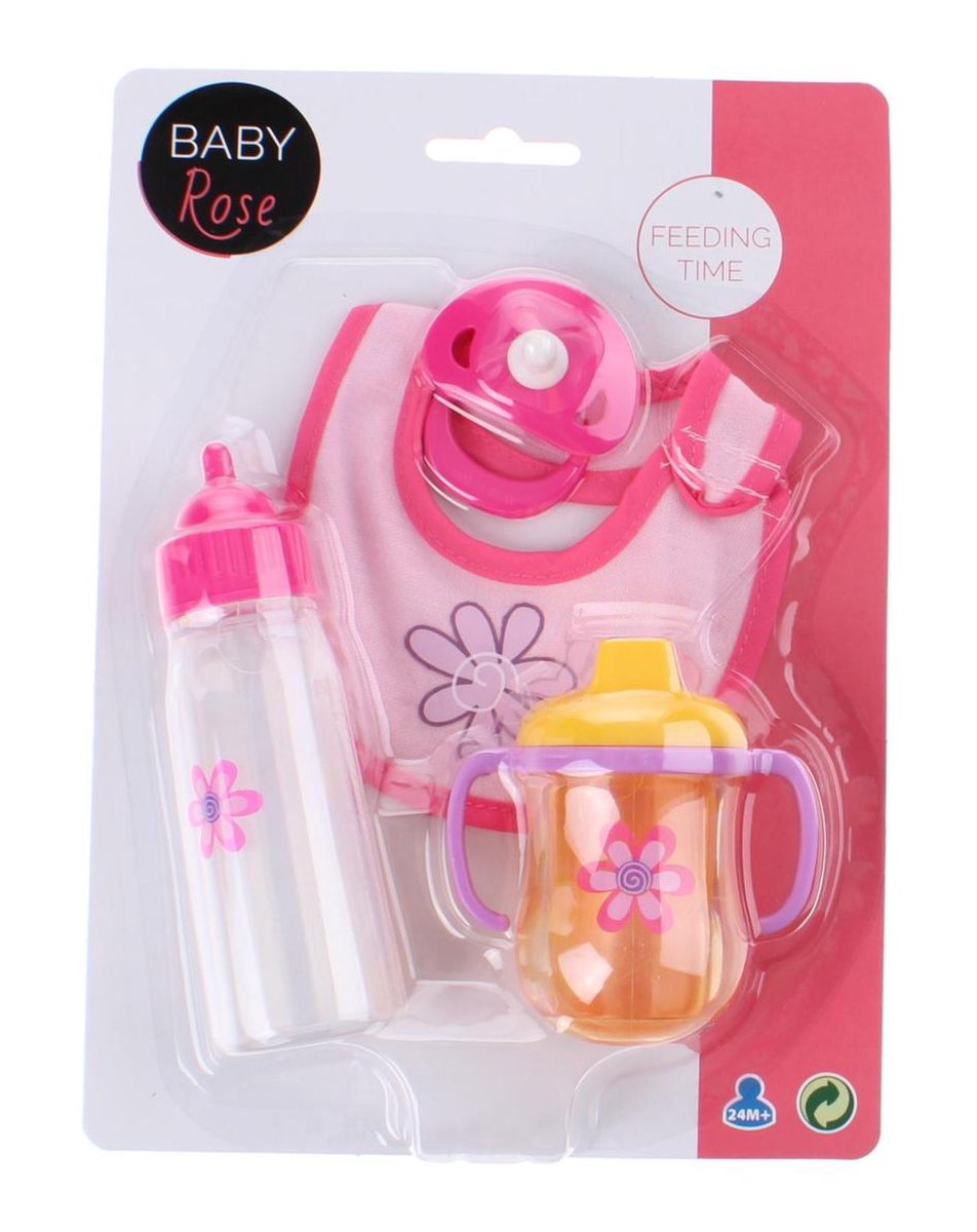 Johntoy poppenspeelset Baby Rose 4 delig - Roze