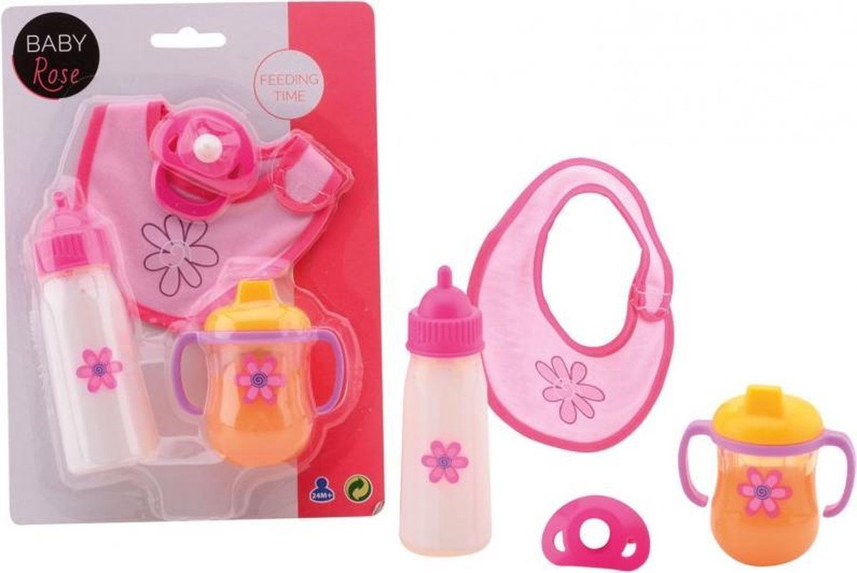 Johntoy poppenspeelset Baby Rose 4 delig - Roze