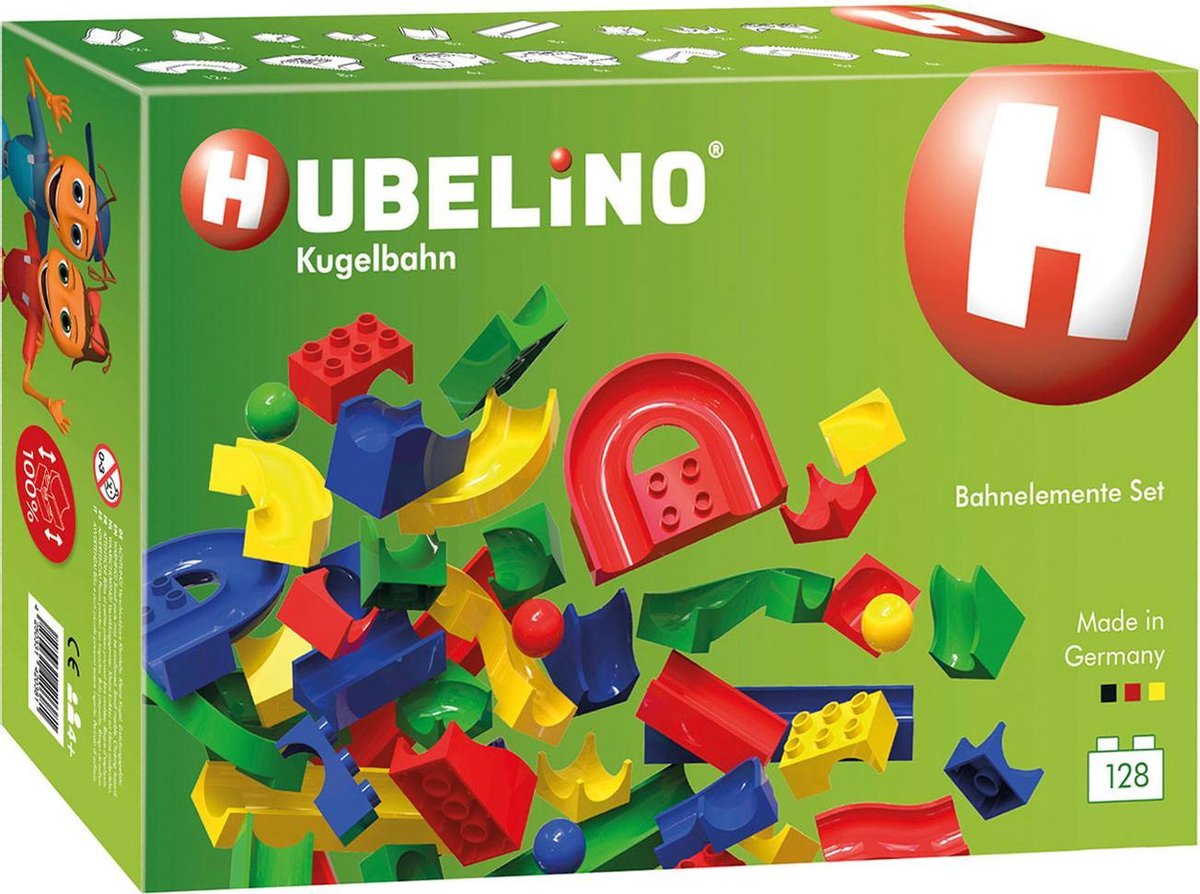 Hubelino knikkerbaan: baanelementenset 128 delig