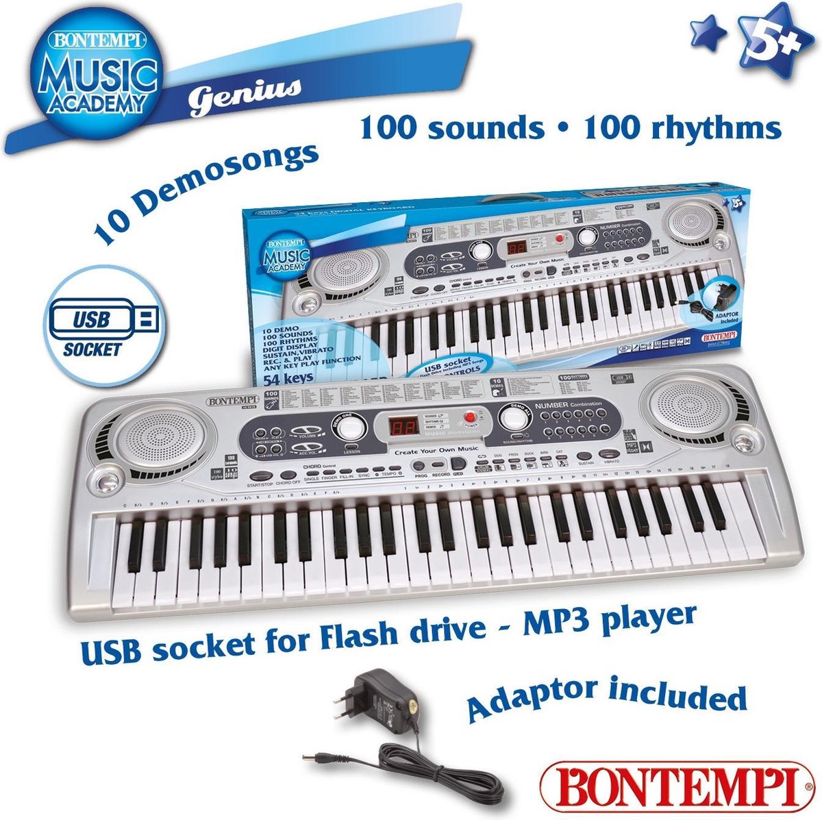Bontempi keyboard digitaal 54 toetsen - Grijs