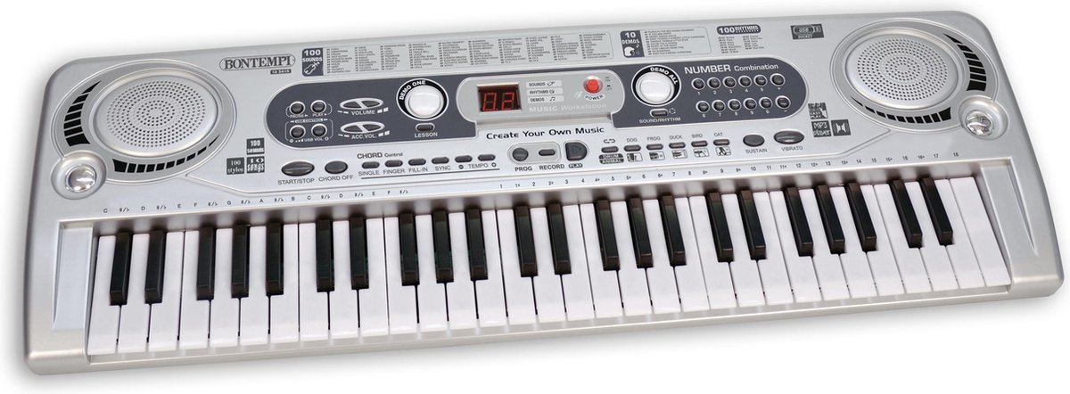 Bontempi keyboard digitaal 54 toetsen - Grijs