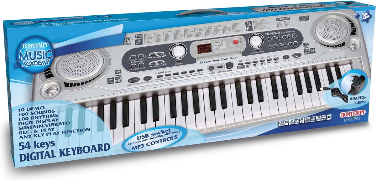 Bontempi keyboard digitaal 54 toetsen - Grijs