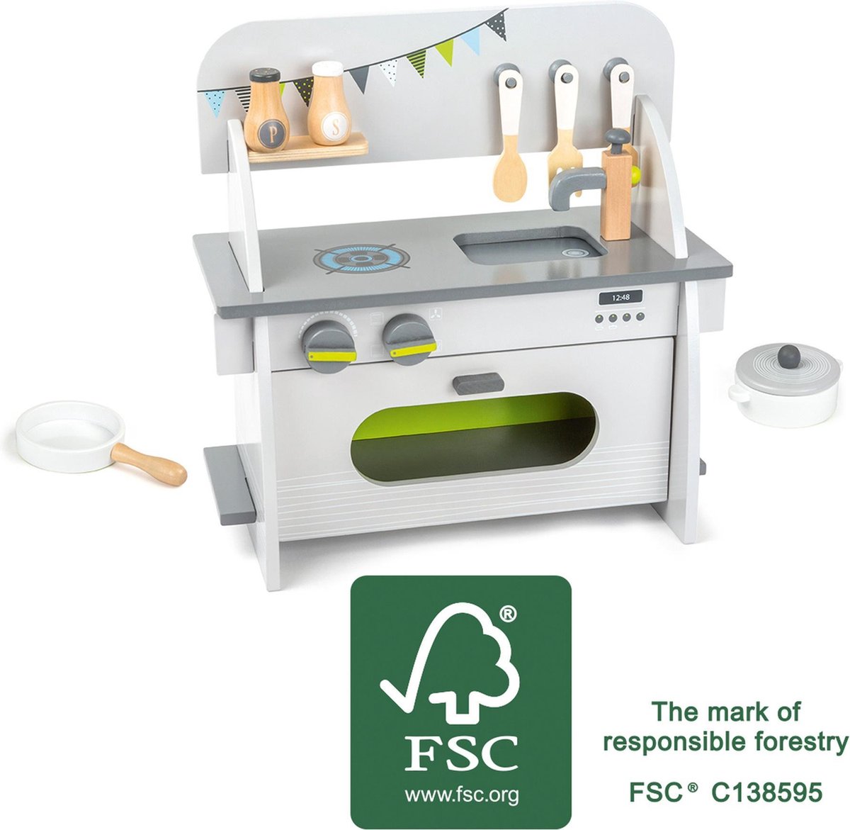 Small Foot houten kinderkeuken wit/grijs 36 x 17 x 37