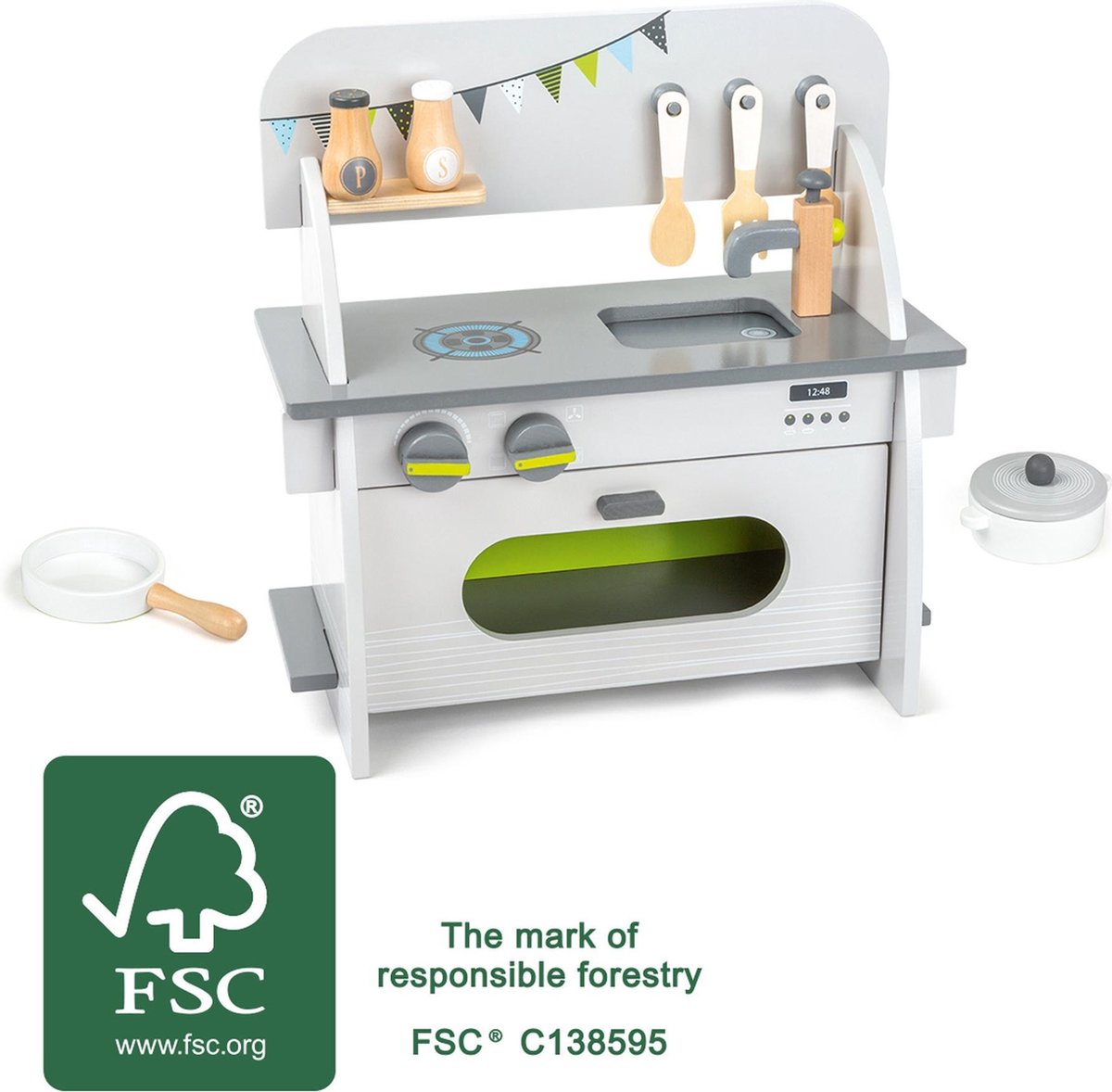 Small Foot houten kinderkeuken wit/grijs 36 x 17 x 37