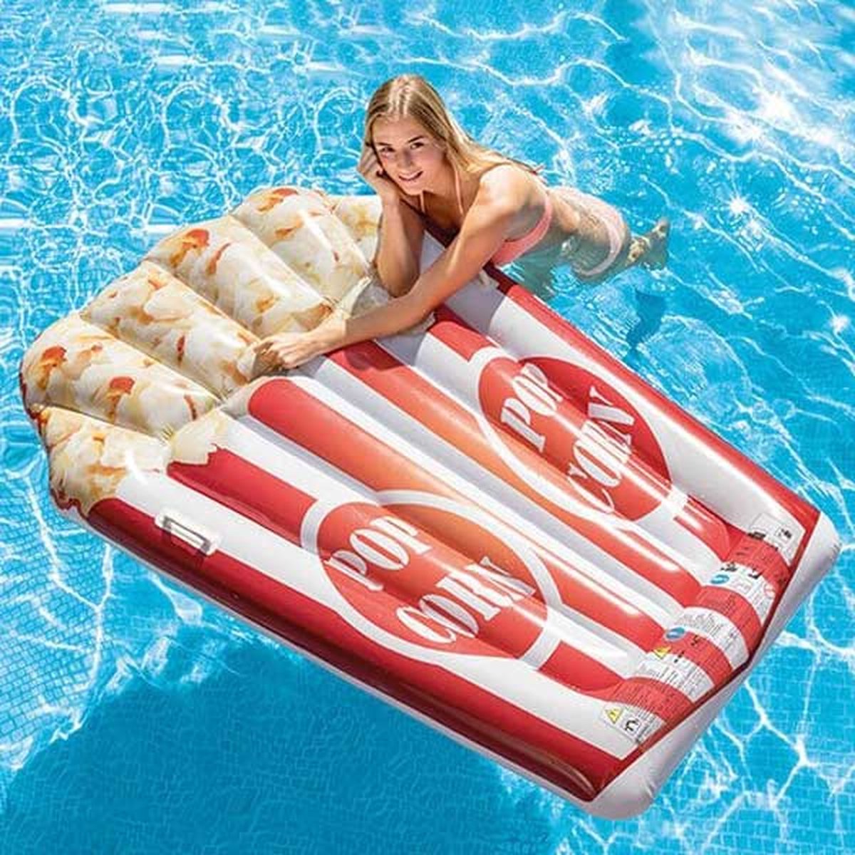 Intex luchtbed Popcornmat 178 x 124 cm/wit - Rood