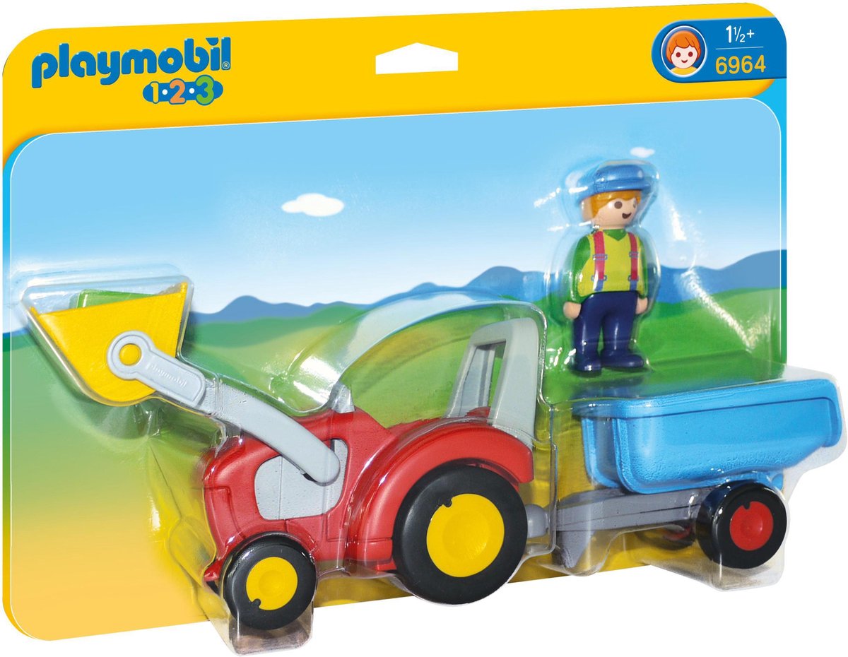 Playmobil 1.2.3: Boer met tractor en aanhangwagen 27 x 7 x 9 cm (6964)