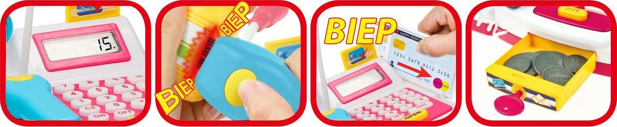 Eddy Toys speelgoedkassa met boodschappen 14 delig