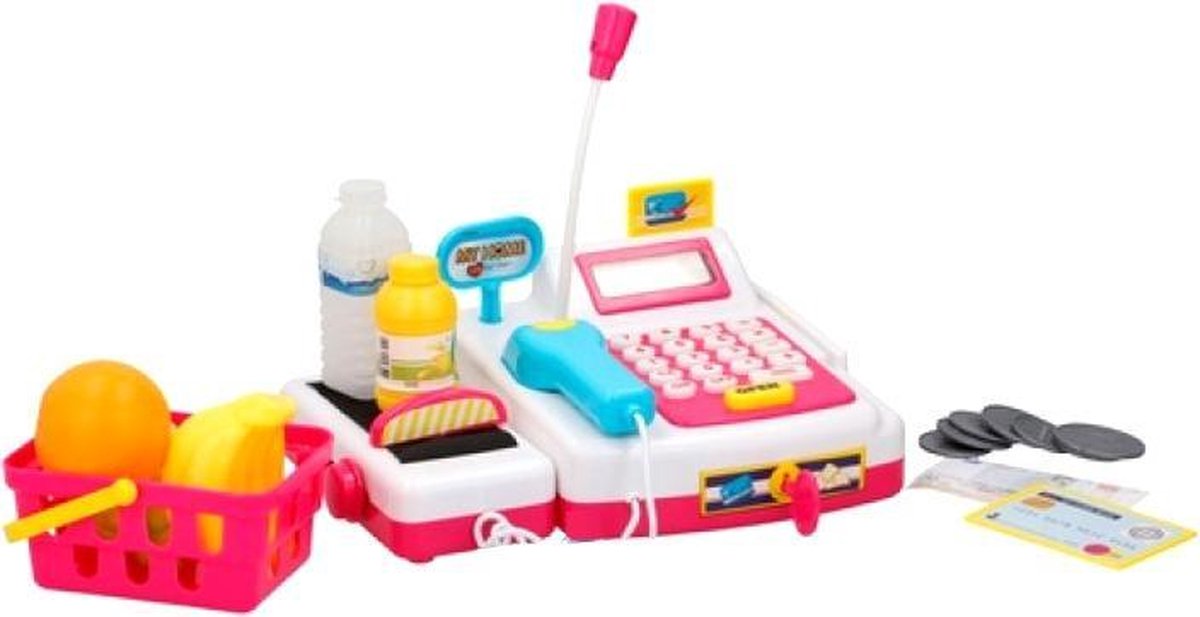 Eddy Toys speelgoedkassa met boodschappen 14 delig