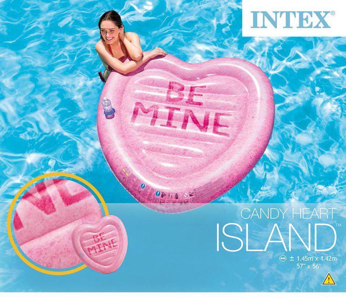 Feestbazaar Intex luchtbed Candy Heart Island 145 x 142 cm - Roze