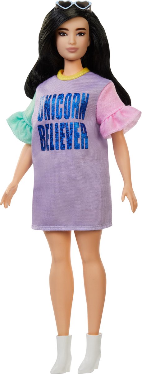 Mattel Barbie Fashionistas tienerpop paarse jurk meisjes 33 cm