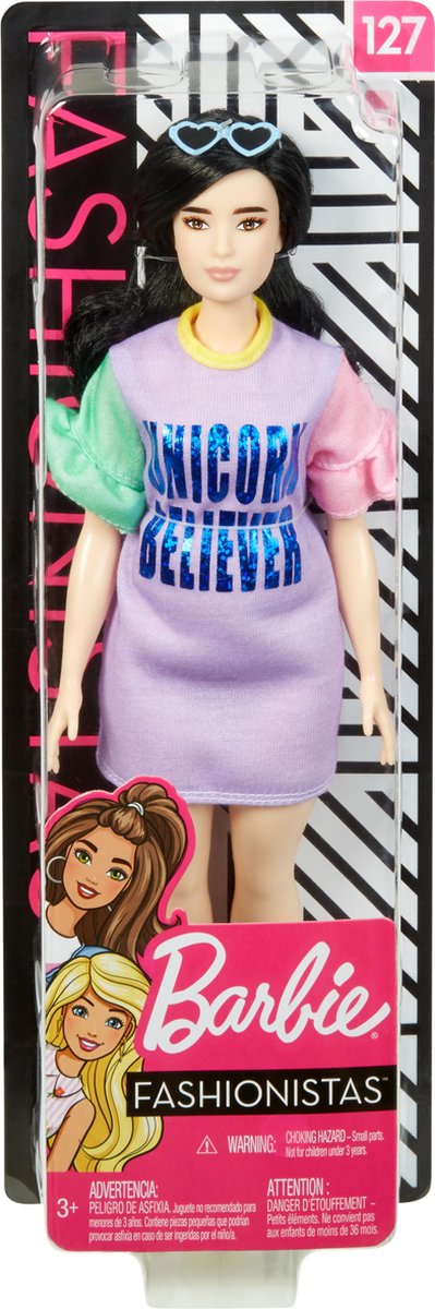 Mattel Barbie Fashionistas tienerpop paarse jurk meisjes 33 cm