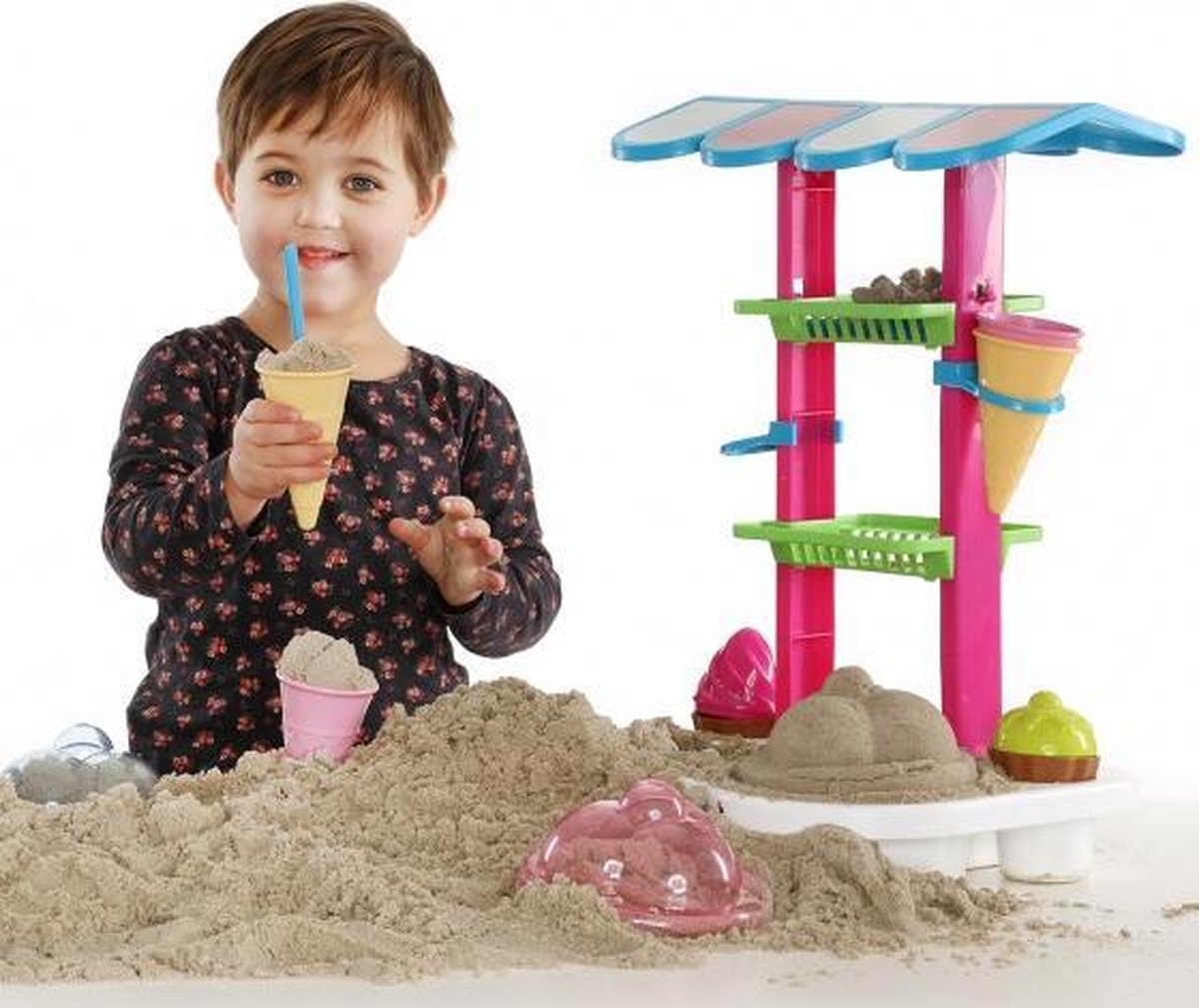 Basic Androni ijskraam speelset 46 cm 12 delig roze/wit