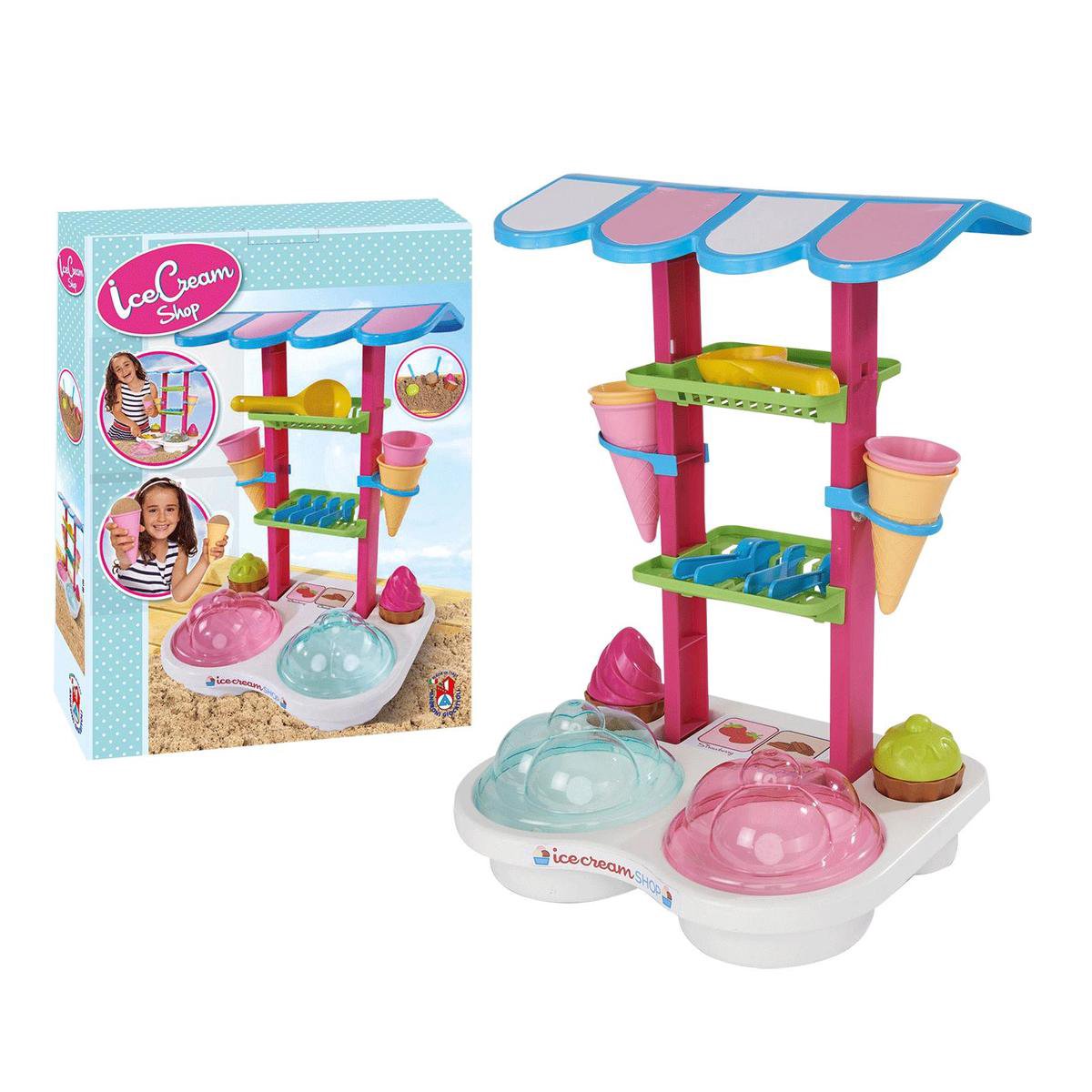 Basic Androni ijskraam speelset 46 cm 12 delig roze/wit