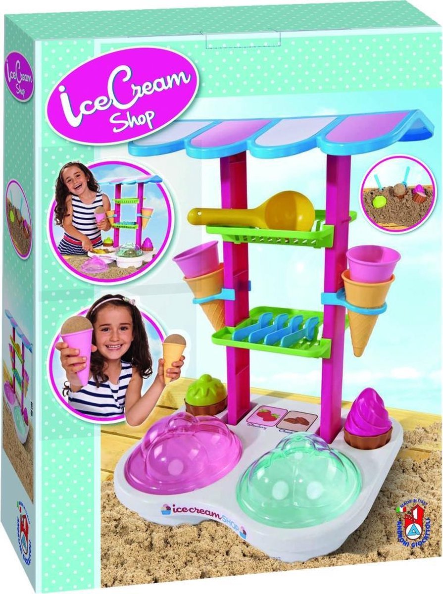 Basic Androni ijskraam speelset 46 cm 12 delig roze/wit