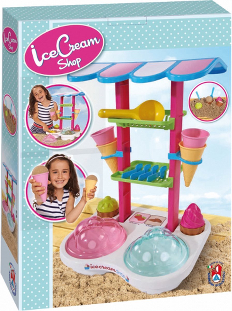 Basic Androni ijskraam speelset 46 cm 12 delig roze/wit