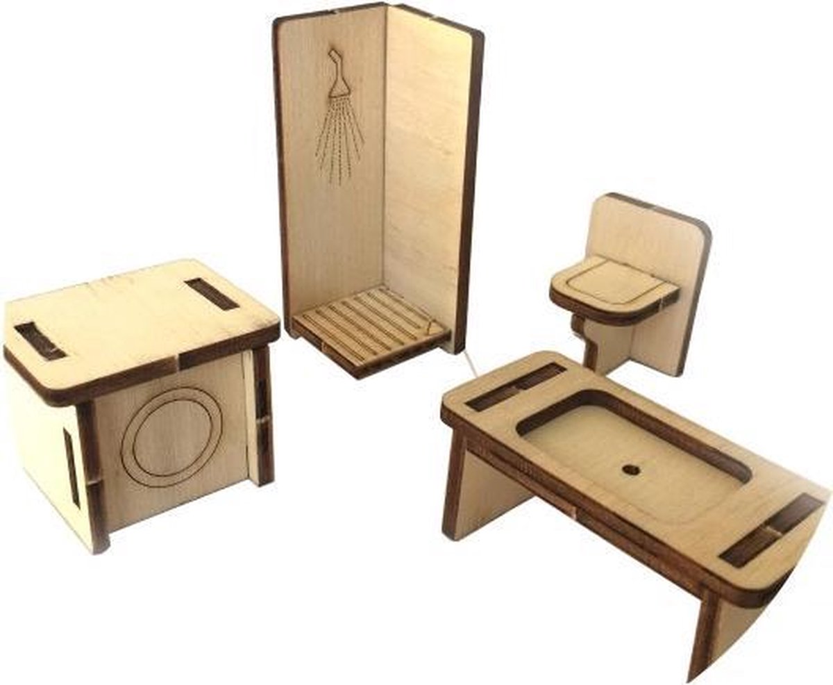 Mamatoyz poppenhuismeubels meisjes hout naturel 5 delig