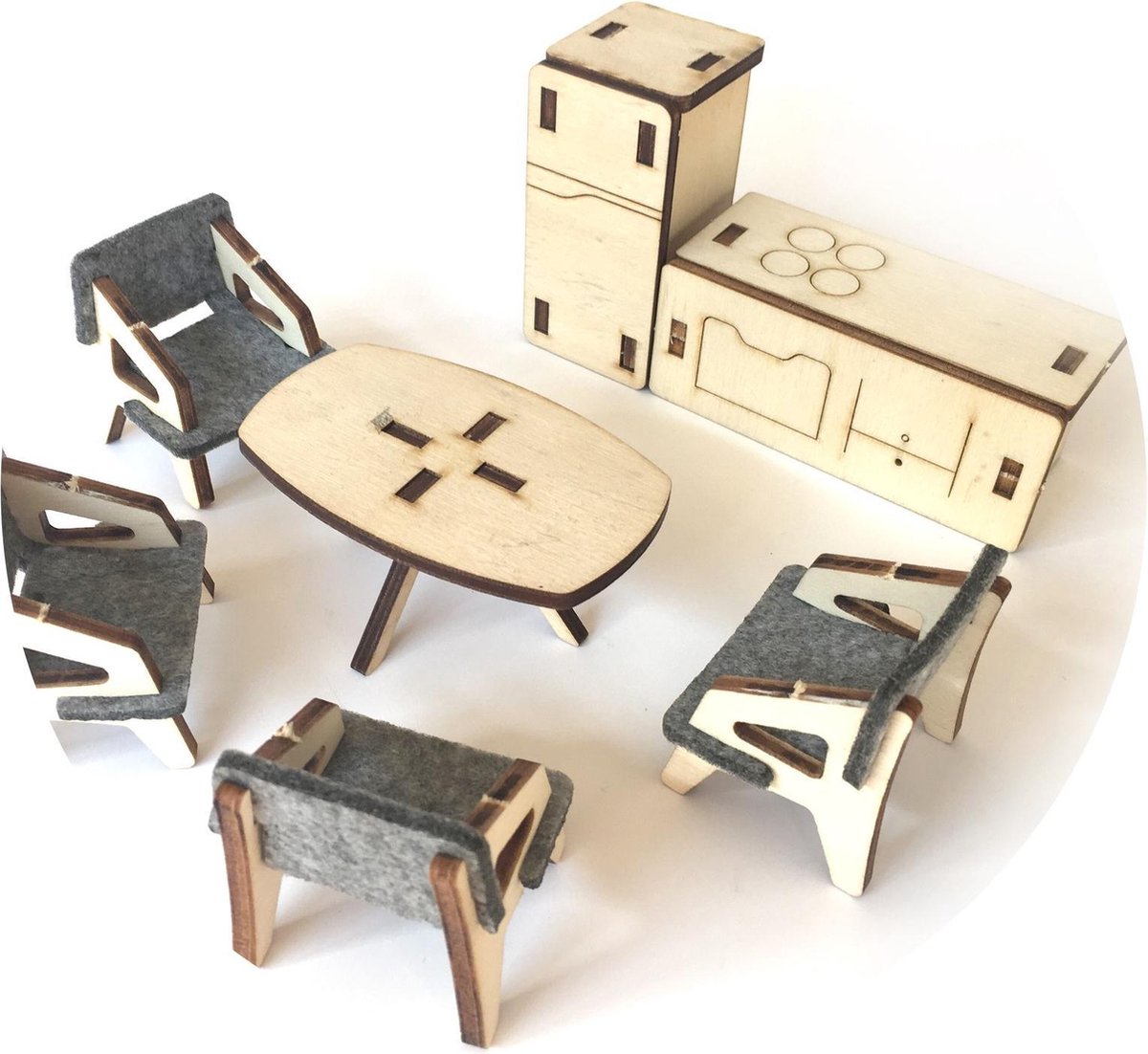 Mamatoyz poppenhuismeubels meisjes hout naturel 5 delig