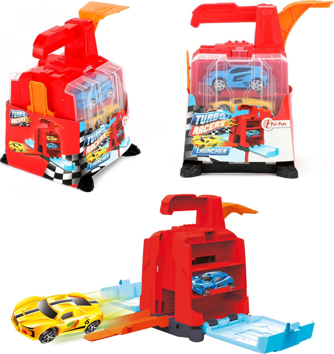 Toi-Toys Toi Toys autoschieter Turbo Racers junior 16 cm 3 delig - Rood