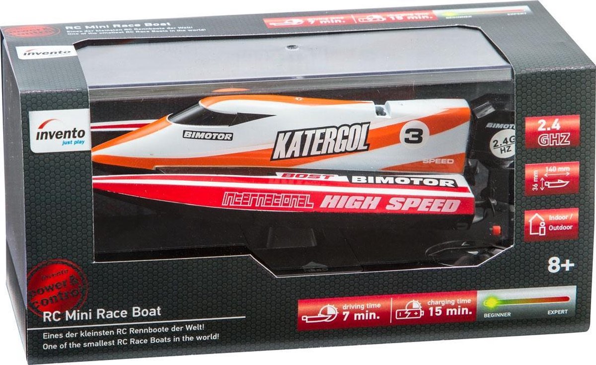 Invento raceboot mini 14 x 5 x 3,5 cm junior 4 delig - Rood