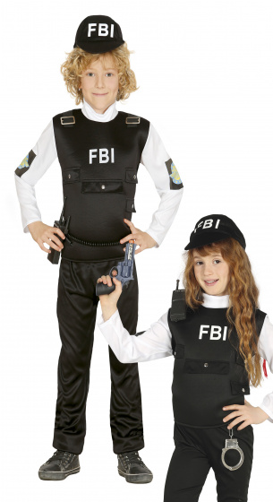 Fiestas Guirca verkleedpak FBI junior polyester mt 5 6 jaar - Zwart