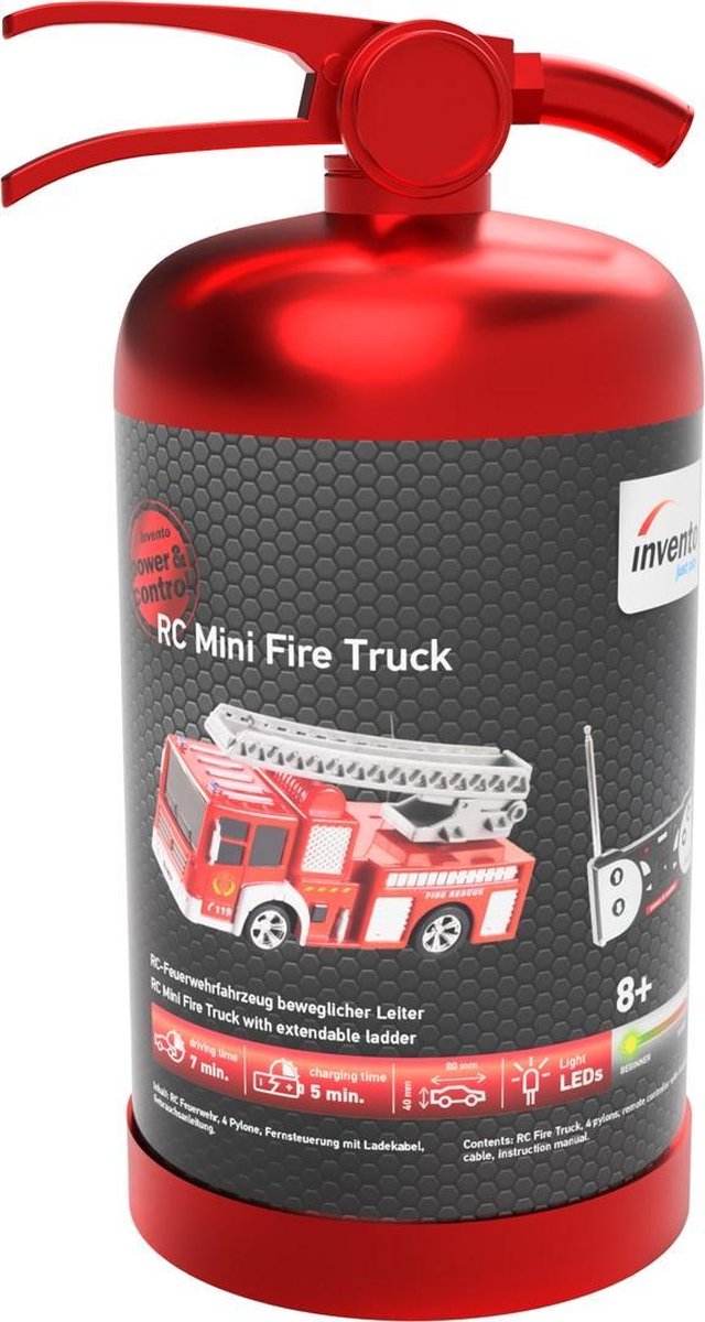 Invento mini brandweerwagen junior 8 x 3 x 4 cm 8 delig - Rood