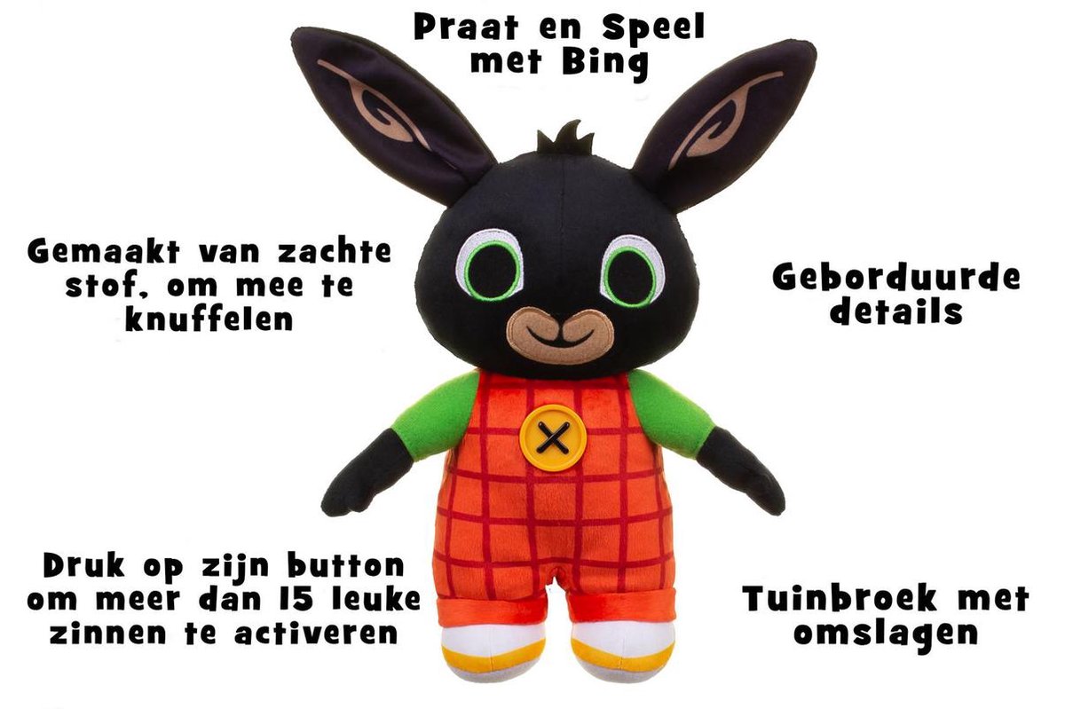 Top1Toys Bing knuffelkonijn interactief 20 x 30 cm pluche - Bruin