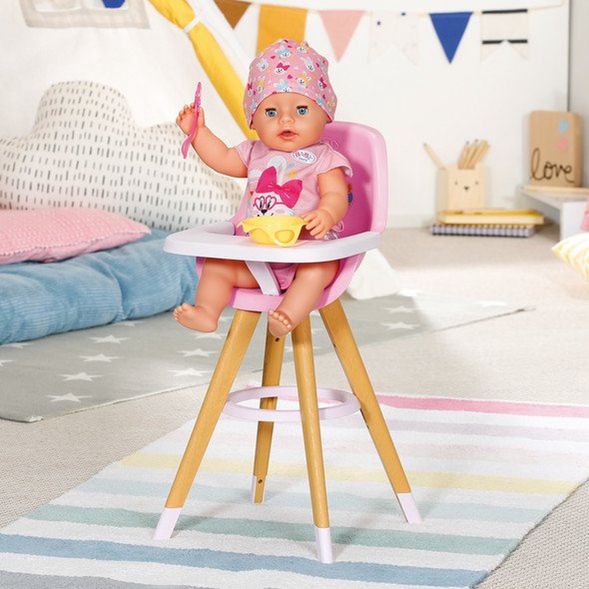 Baby Born kinderstoel voor poppen meisjes 36 43 cm roze/bruin