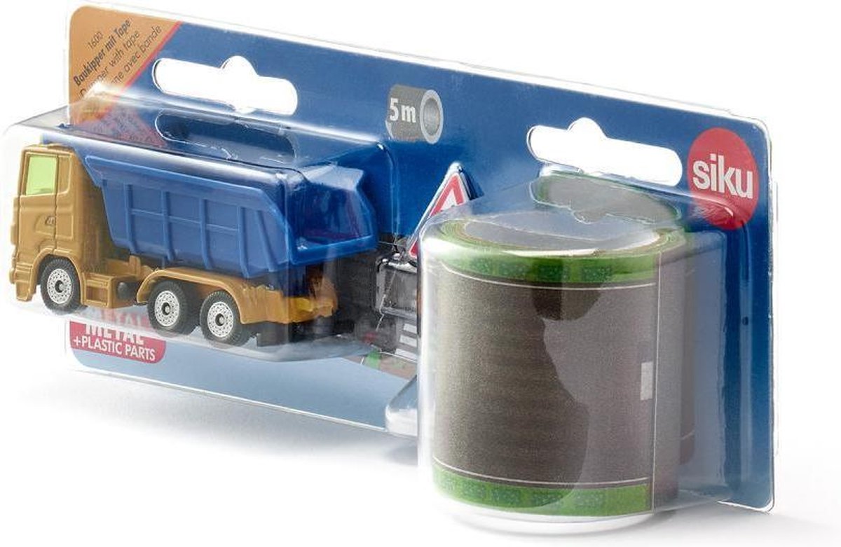 Siku kiepwagen jongens 8,3 cm 5 meter geel/blauw 3 delig