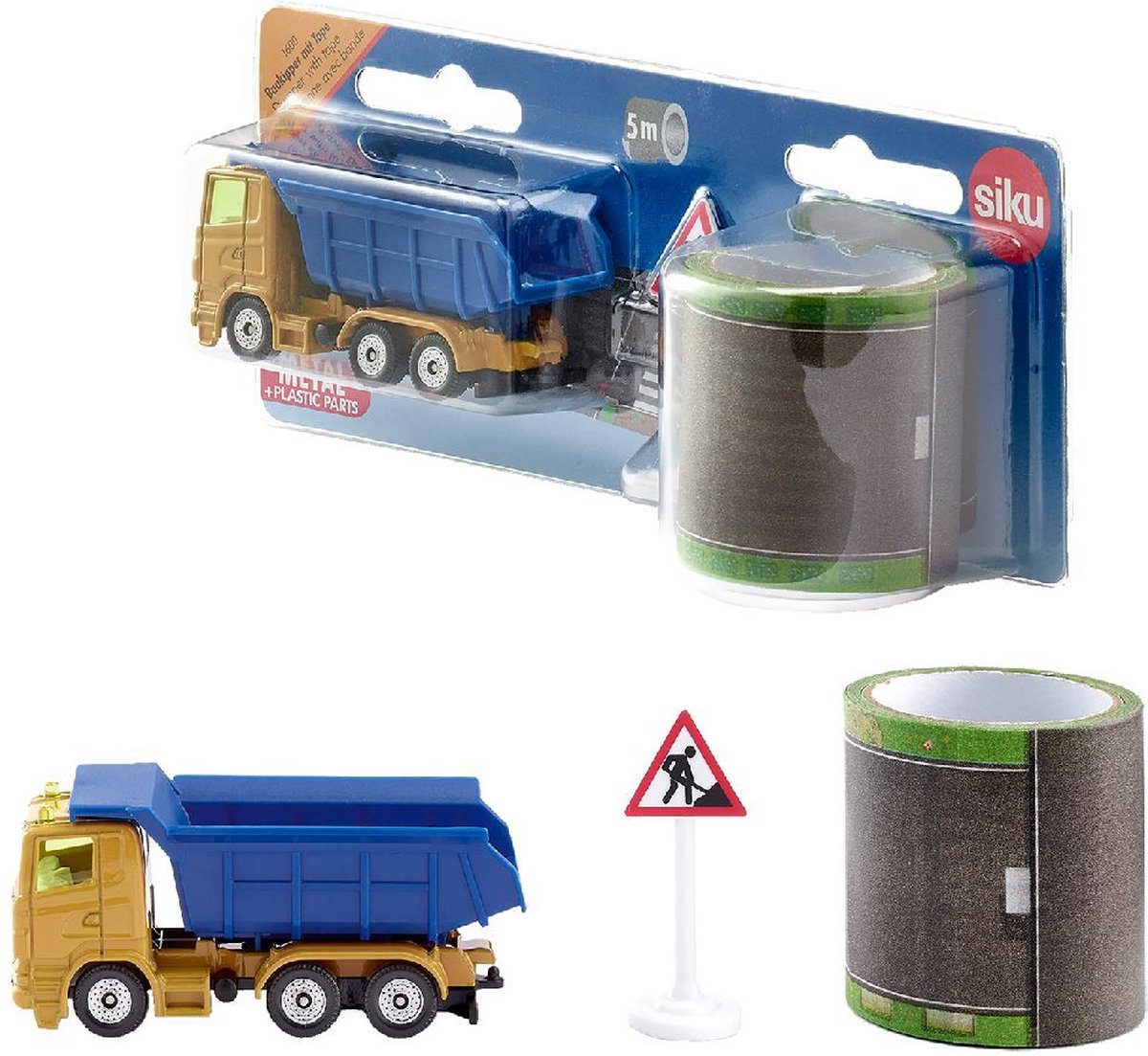 Siku kiepwagen jongens 8,3 cm 5 meter geel/blauw 3 delig