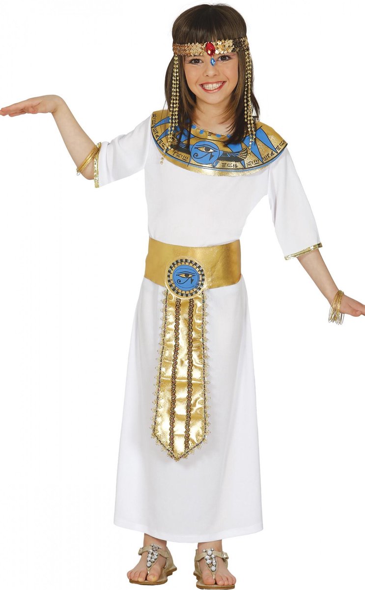 Feestbazaar Fiestas Guirca jurk Cleopatra meisjes polyester mt 5 6 jaar - Wit