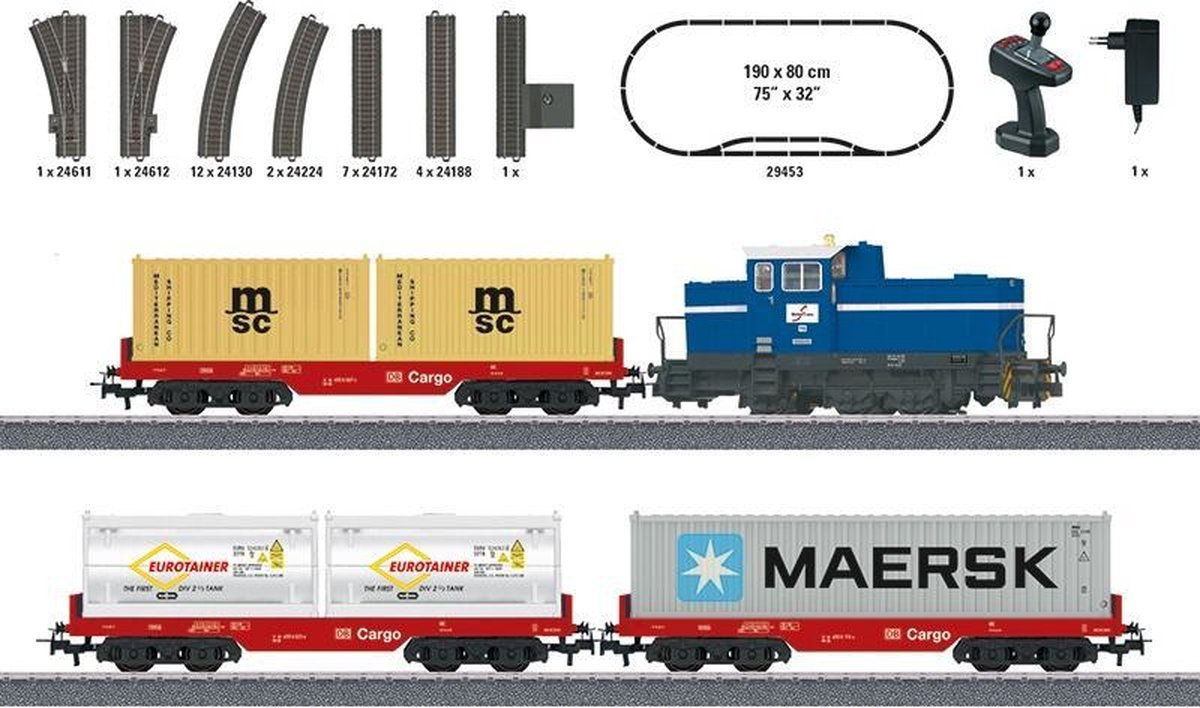 Märklin Marklin treinset containertrein H0 junior 190 cm 33 delig