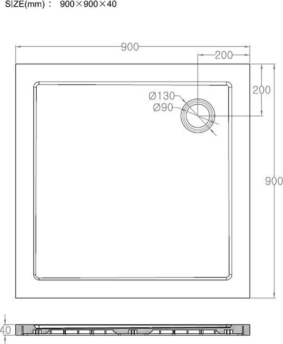 Wiesbaden Xellanz Douchebak 90x90x4cm SMC vierkant 21.3601 - Wit