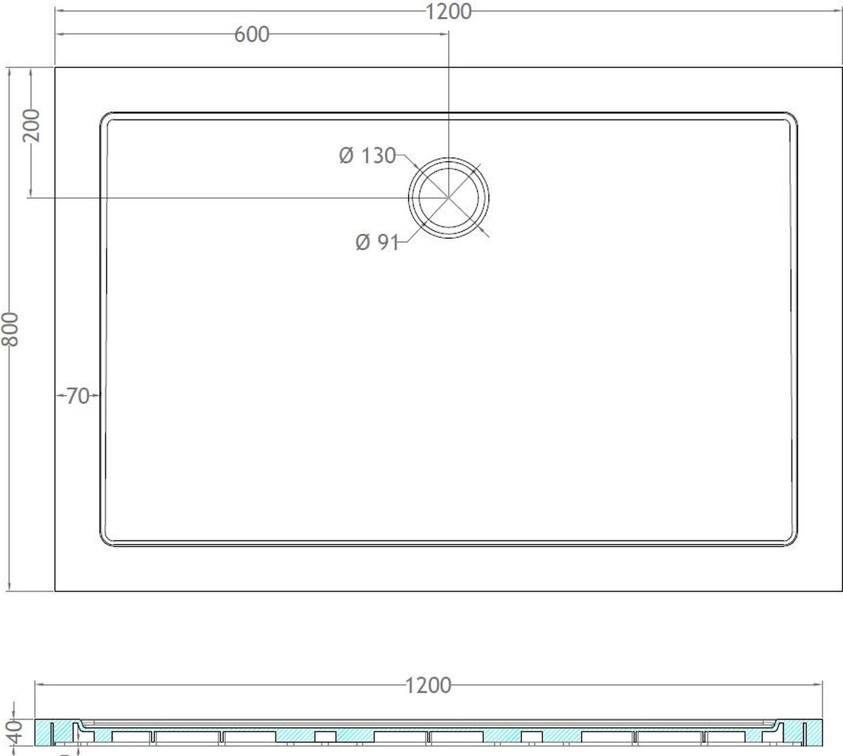 Wiesbaden Exellence SMC Luxe douchebak rechthoek 120x80x4cm 21.3610 - Wit