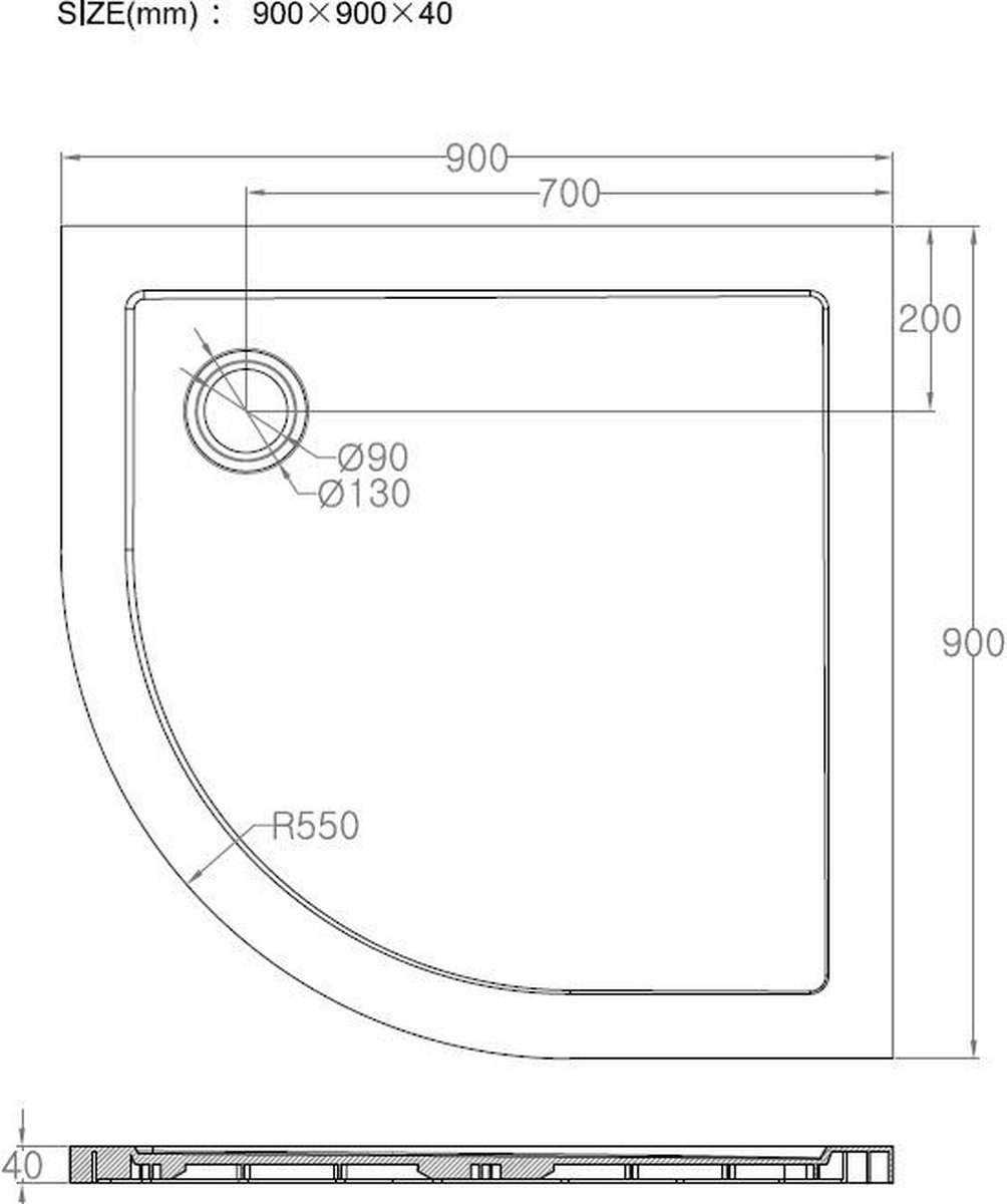 Wiesbaden Xellanz douchebak 90x90x4cm SMC kwartrond inbouw 21.3620 - Wit