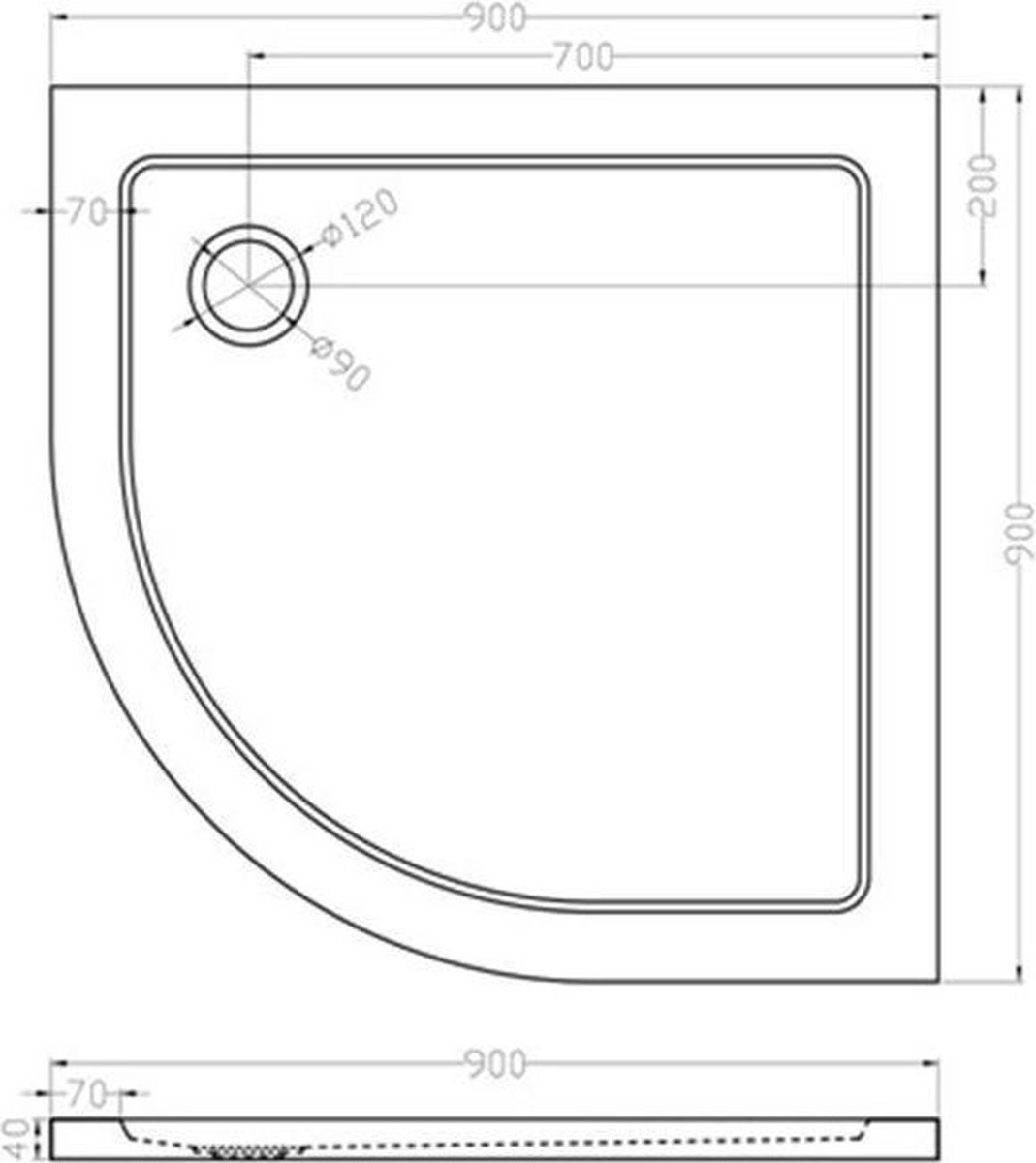 Wiesbaden Xellanz douchebak 90x90x4cm SMC kwartrond inbouw 21.3620 - Wit
