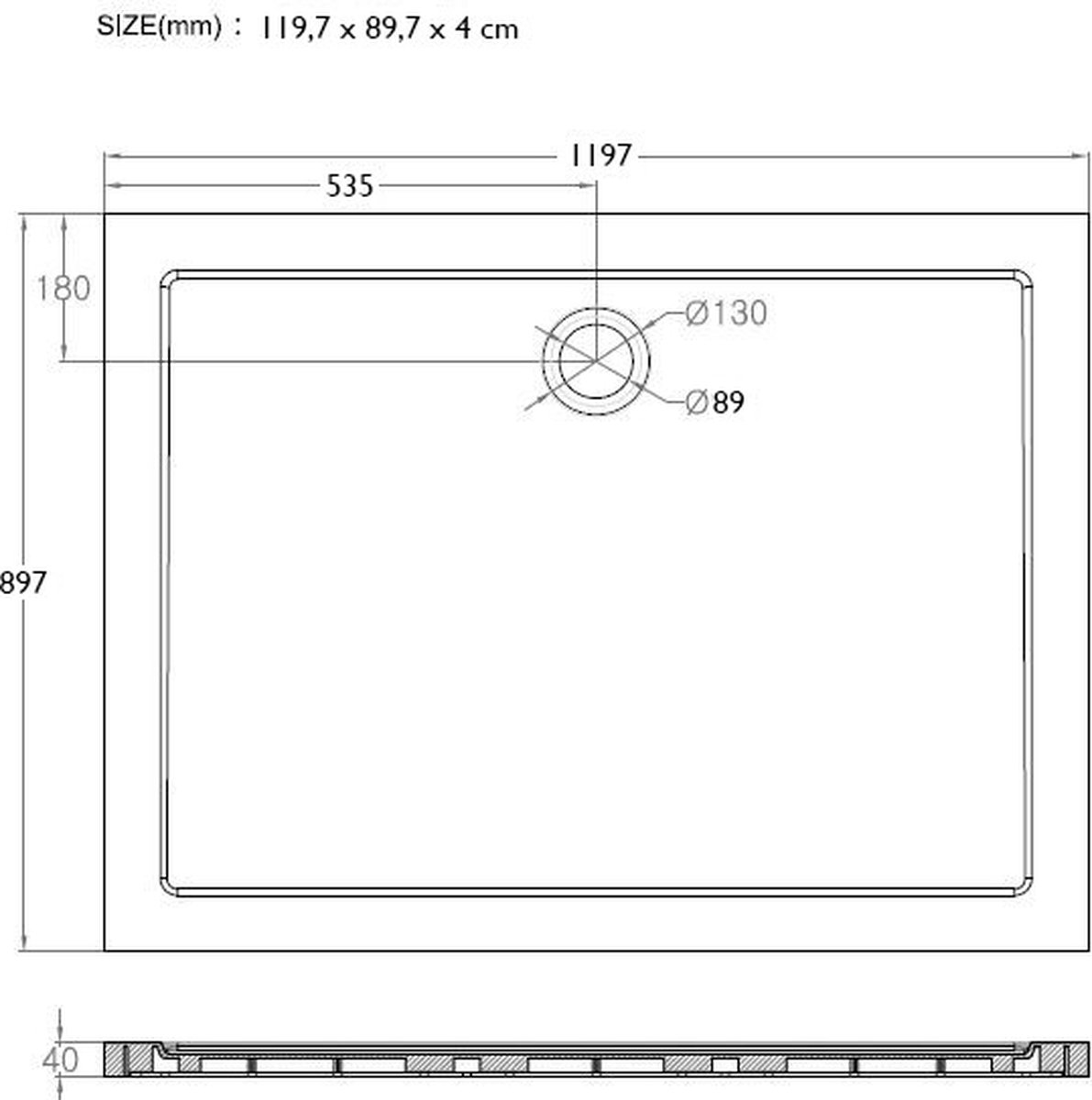 Wiesbaden Xellanz douchebak 120x90x4cm SMC rechthoek 21.3611 - Wit