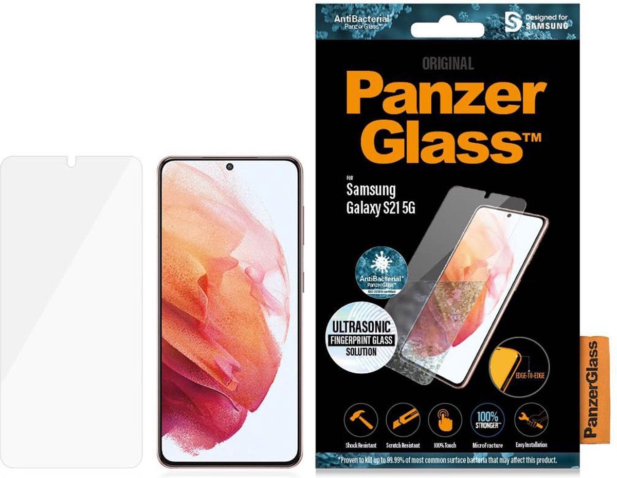 PanzerGlass Ultrasonic Fingerprint Glass Samsung S21 Screenprotector - Negro