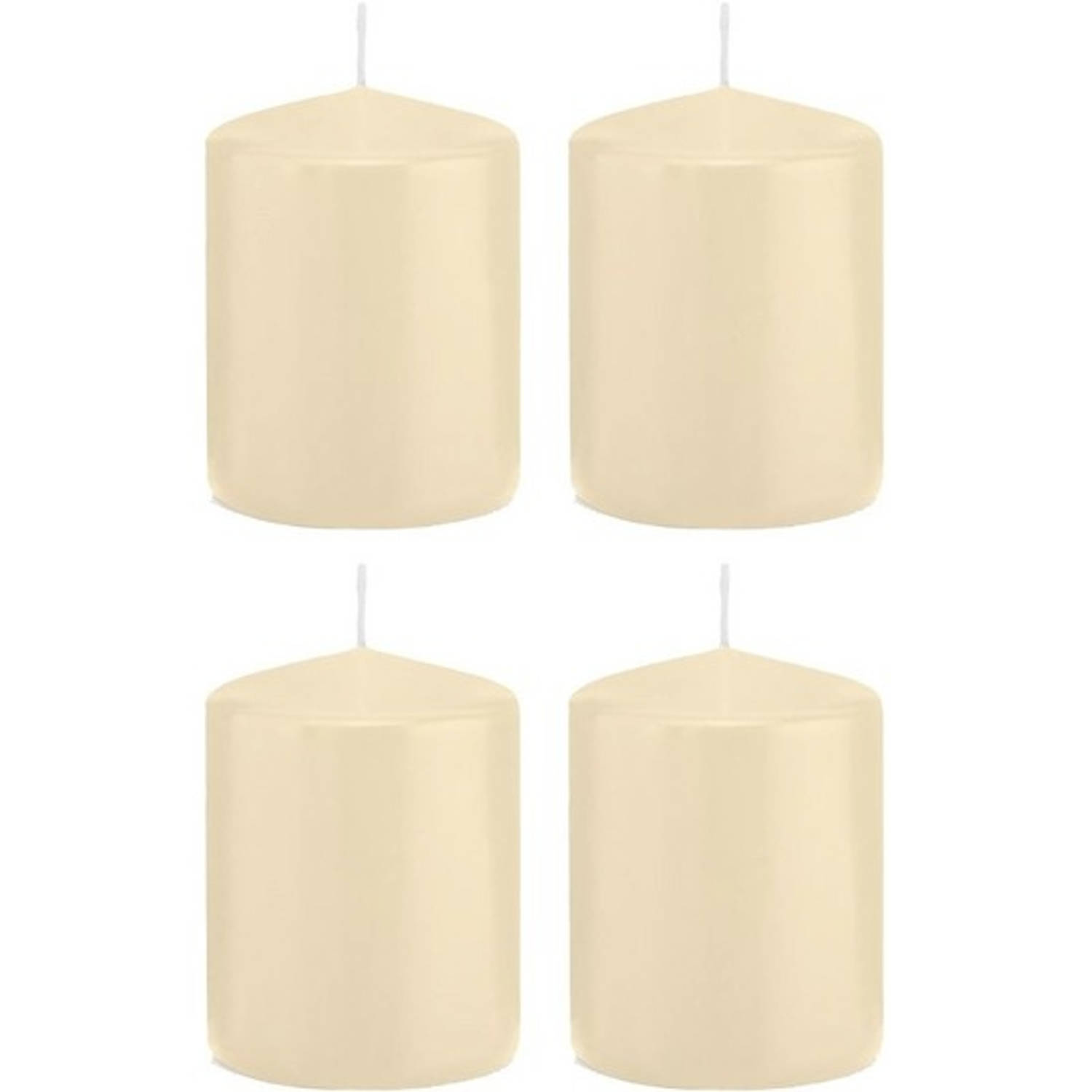 Trend Candles 4x Cremete Cilinderkaarsen/stompkaarsen 6 X 8 Cm 29 Branduren - Geurloze Kaarsen - Woondecoraties - Wit