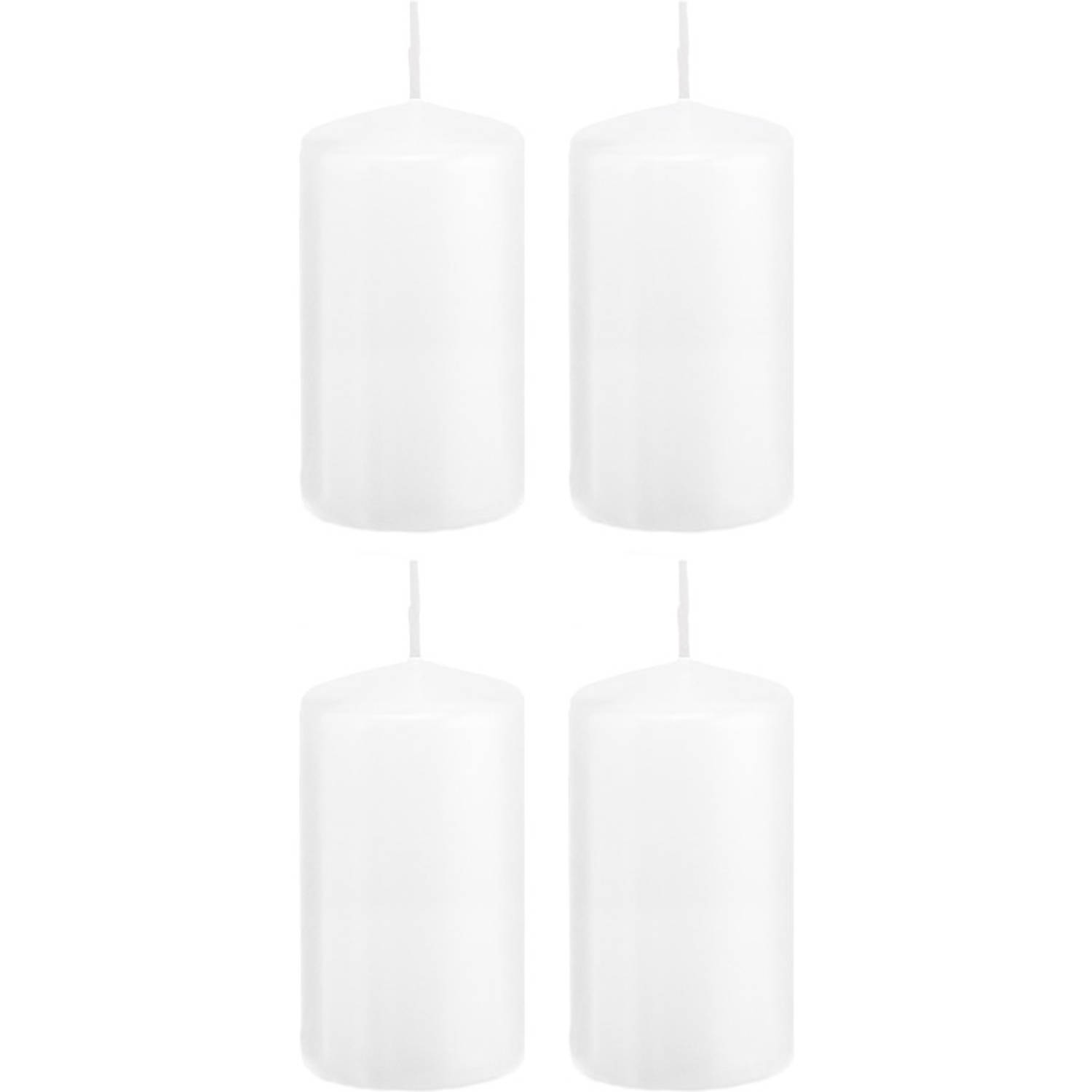 Trend Candles 4xte Cilinderkaarsen/stompkaarsen 6 X 12 Cm 40 Branduren - Geurloze Kaarsen - Woondecoraties - Wit